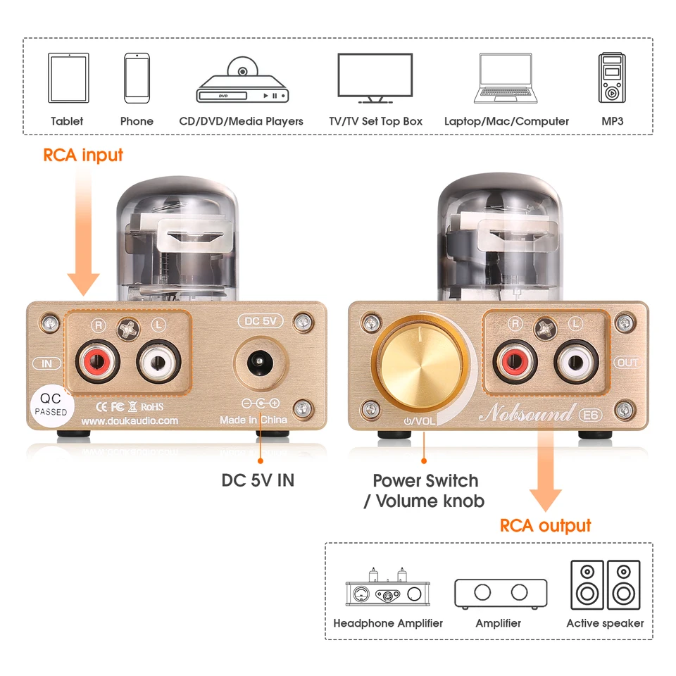 Nobsound E6 Mini Valve Tube Preamp 12J1S Tube Home Desk HiFi