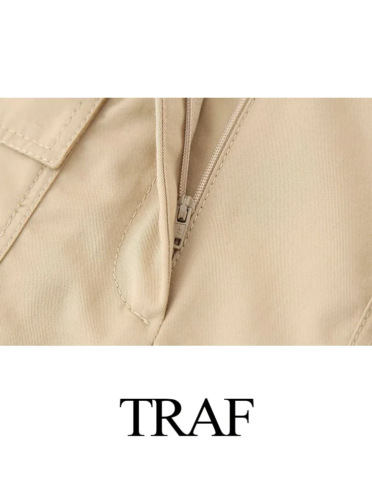 TRAF-Falda larga ceñida para mujer, prenda elegante de cintura alta, con dobladillo en la espalda, color caqui, con bolsillos y cremallera, estilo informal, ropa de calle, 2024