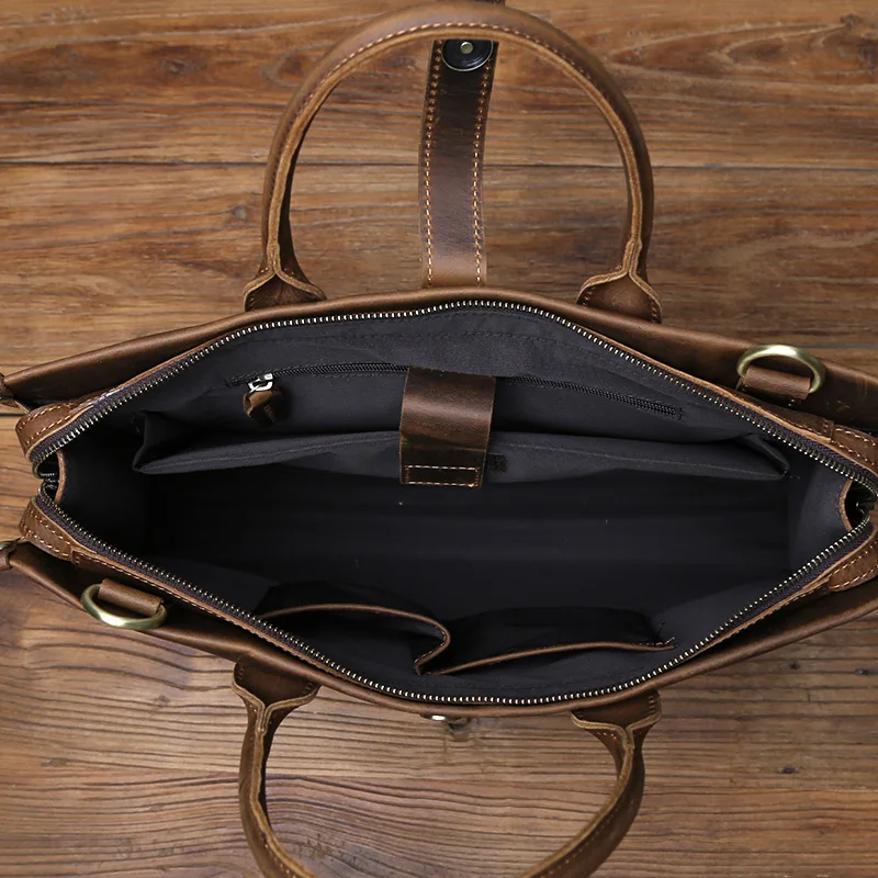 Nzpj Vintage Echt leder Herren Aktentasche natürliche Rindsleder Handtasche verrückte Pferd Leder Computer tasche lässige Umhängetasche – Detail 15