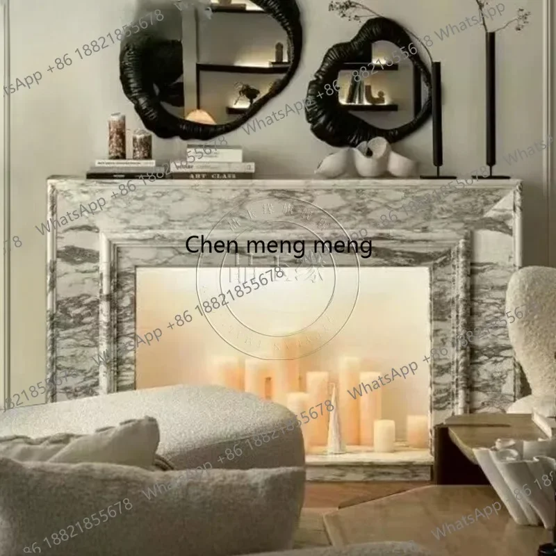 F150 Natural marble fireplace French minimalist decorative cabinet, patterned stone carving, fireplace sculpture