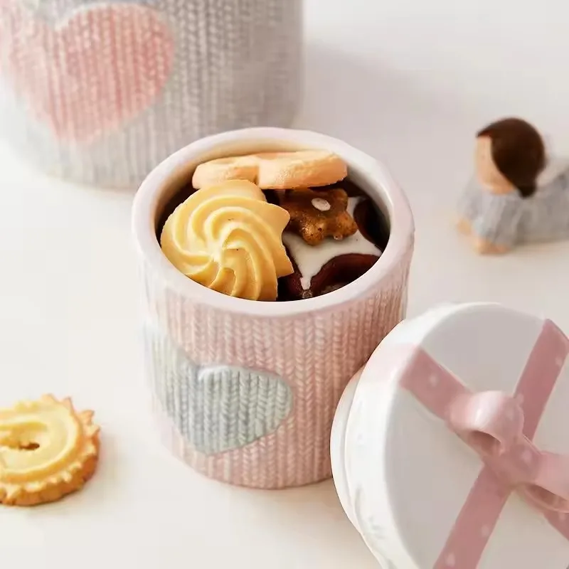 Macaron Colored Ceramic Sealed Jar Kitchen Dry Goods Biscuit Storage Jar Home Small Item Storage Jar,Wedding Cute Decoration