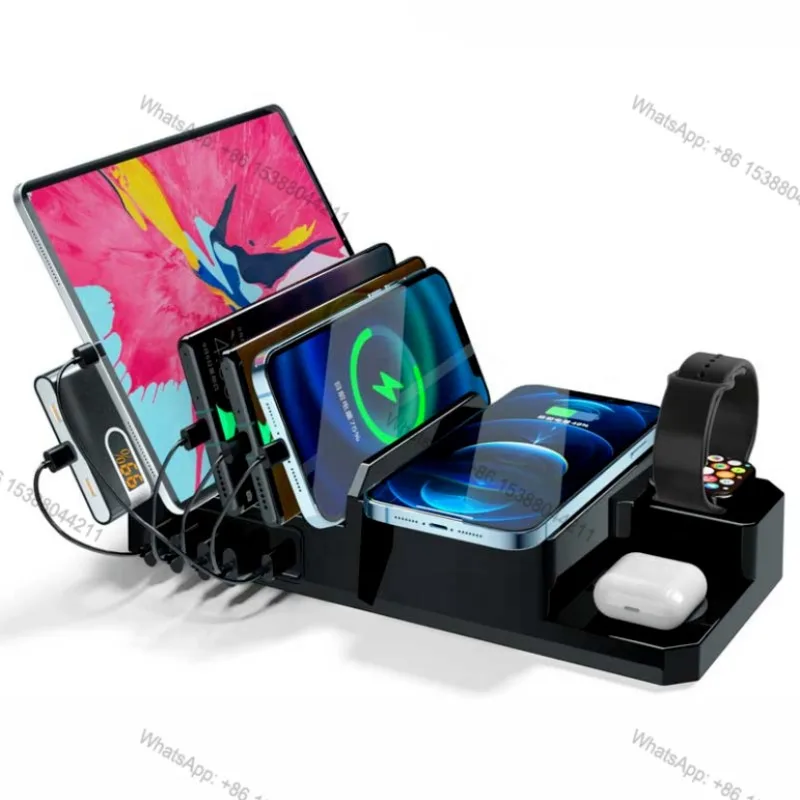 

Ilepo W153 Magnetic Wireless Charger 68W 4-16-Port Desktop Charging Station With PD Quick Charge 3.0 USB Port