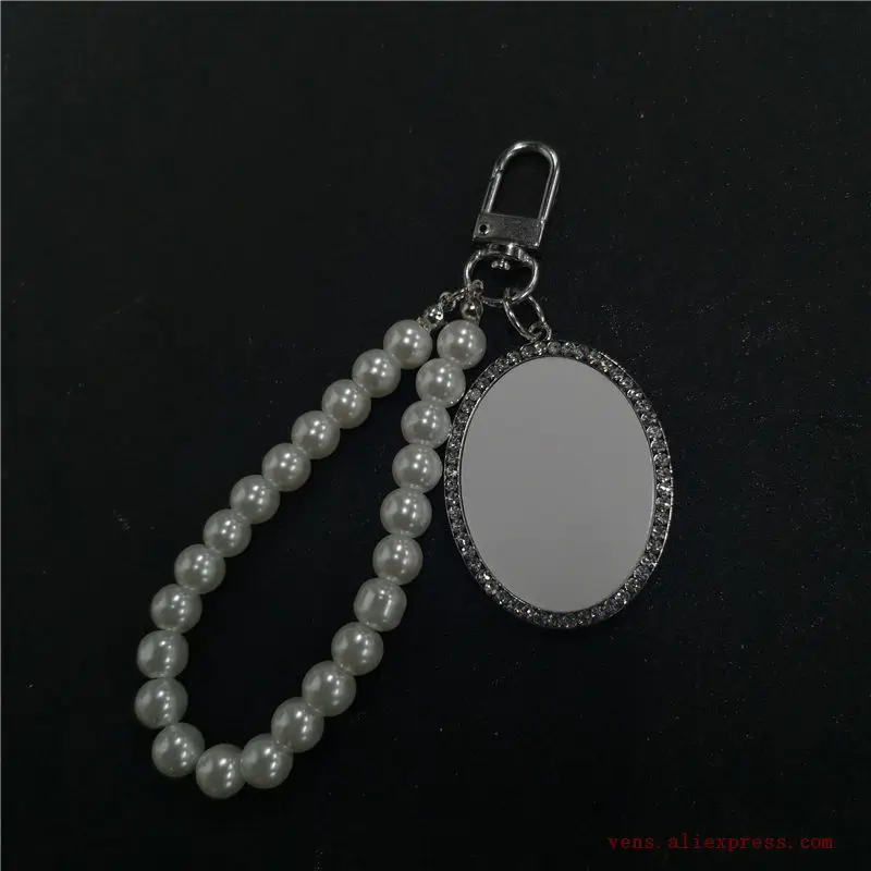 

sublimation blank bead keychains keychain with big oval zircon charms blank consumable materials 20pcs/lot