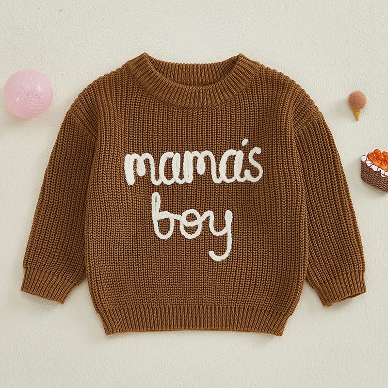 

Toddler Baby Girls Boys Knit Sweater Long Sleeve O Neck Letter Embroidery Pullover Knitwear