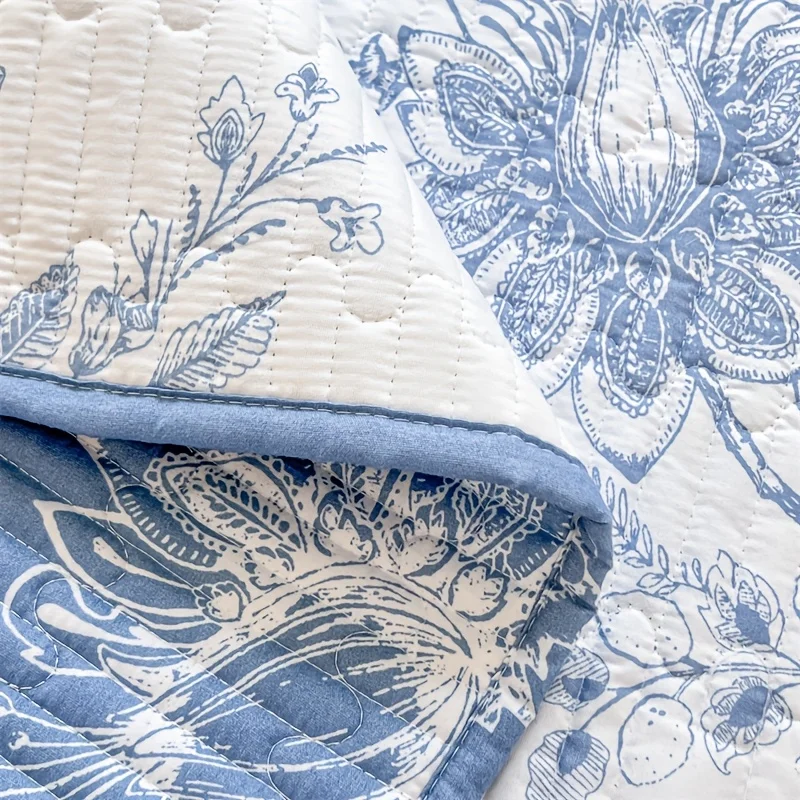 3pcS Ultra-soft wavy quilted floral printed bed cover multi-piece set (1 bed cover +2 pillowcases, no pillow core) - Light,