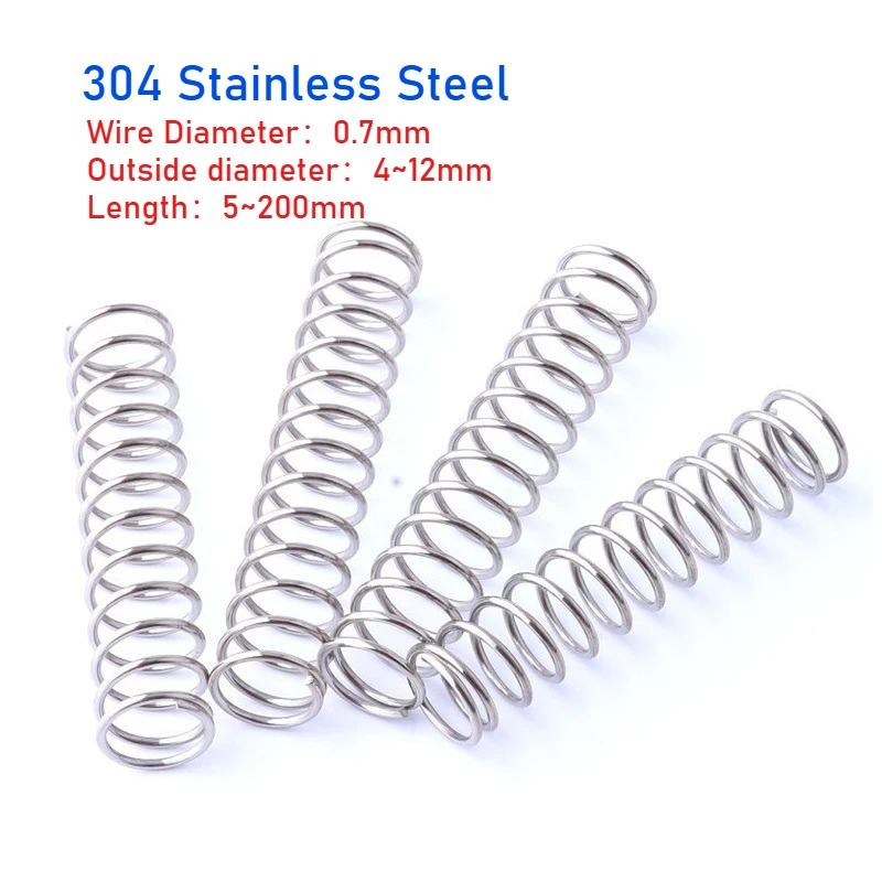 5/10pcs 304 Stainless Steel Micro Small Compression Spring Wire Diameter 0.7mm Outside Diameter 4~12mm Length 5~200mm