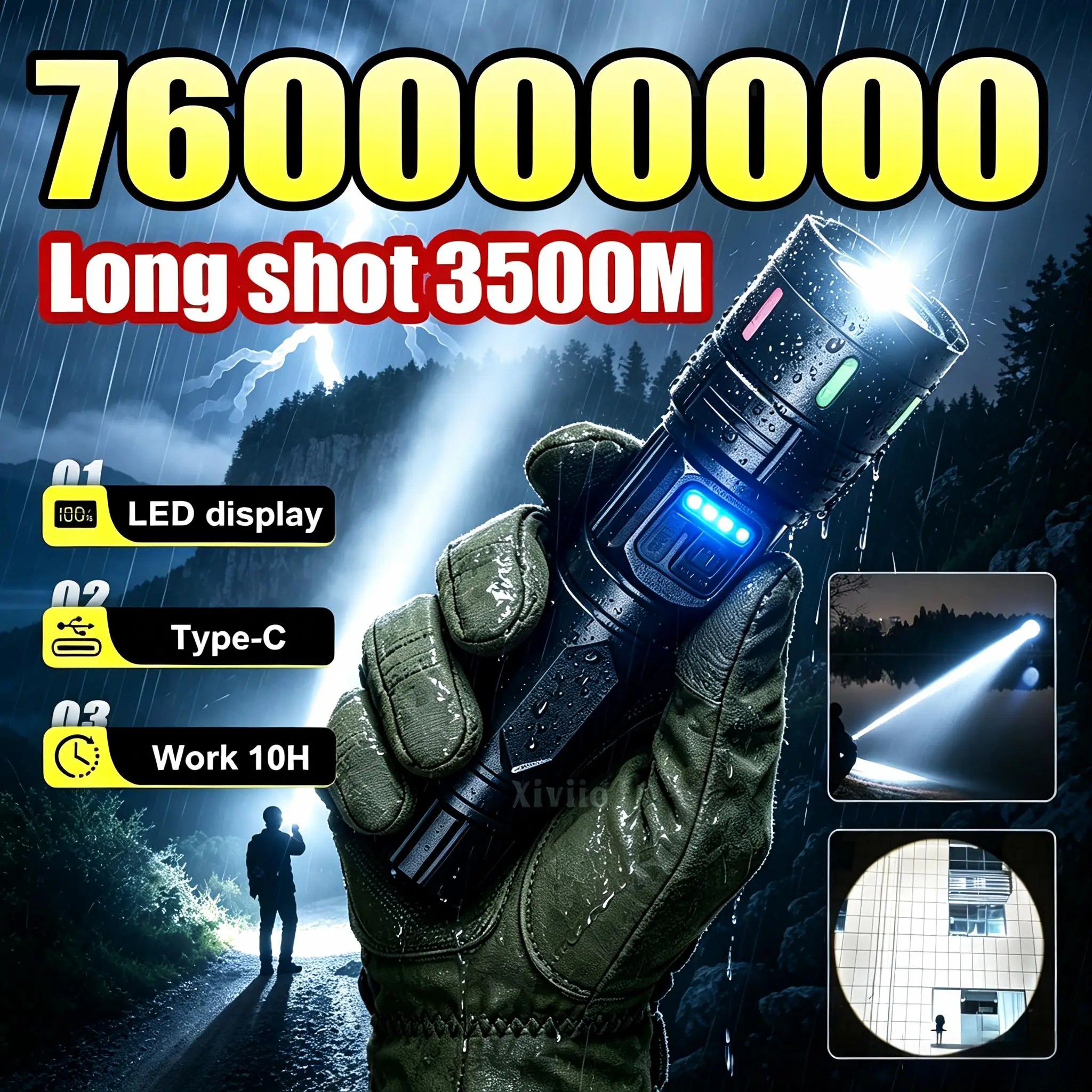 High Power LED Flashlights 760000000 Rechargeable Tactical Torch Ultra Bright Lantern Outdoor Camping Waterproof Emergency Light