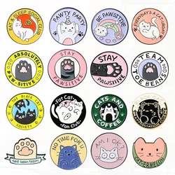 Round Oil Alloy Clothing Accessories Backpack Pin Badge Lapel Pins Cartoon Cat Paw Pin Kitten Coffee Star Cat Alphabet