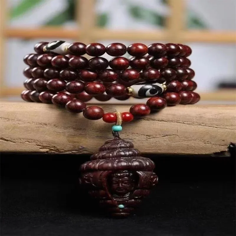 UMQ Natural Rosewood Bracelet Lobular Rosewood Full of Venus Beads with Snail Pendant Rosewood Pendant for Men and Women