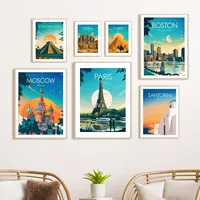 Nordic Classic Wall Art World Cities Travel Boston Paris Moscow Petra HD Canvas Poster Prints Home Bedroom Living Room Decor