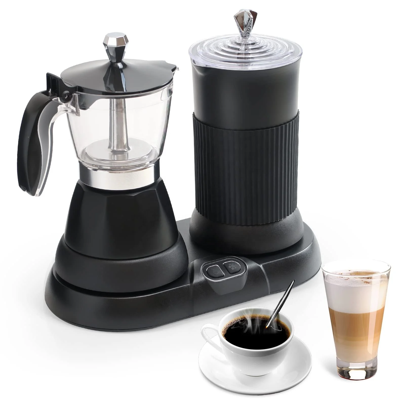 

2 in 1 Espresso Cappucinno Coffee Maker with Milk Frother Moka Pot Electric Coffee Pot