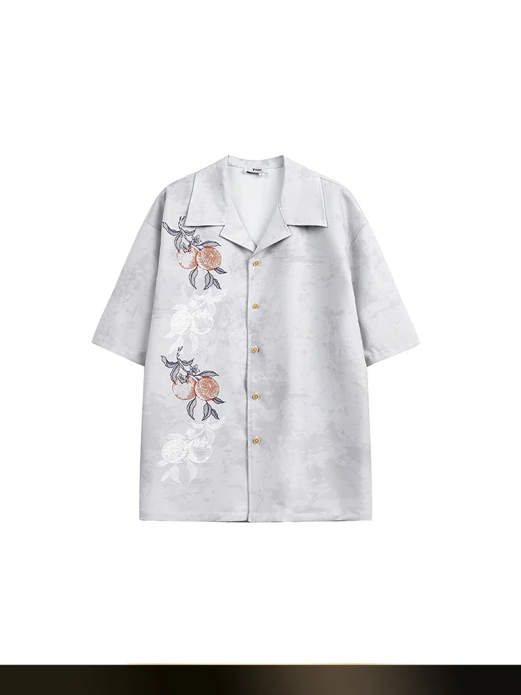 

Новая китайская повседневная рубашка с цветочным принтом, свободного кроя, с коротким рукавом и воротником, для мужчин, летняя, универсальная.