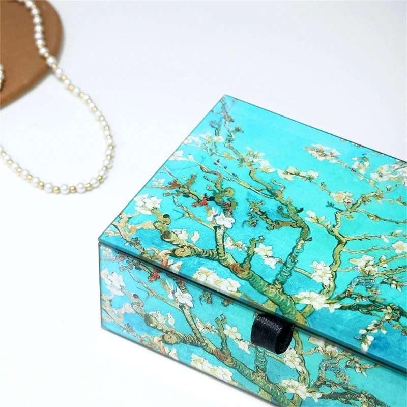 Elegant Blossom Glass Jewelry Storage Box Clear Organizers Home Decoration for Rings Necklaces and Earrings Organization