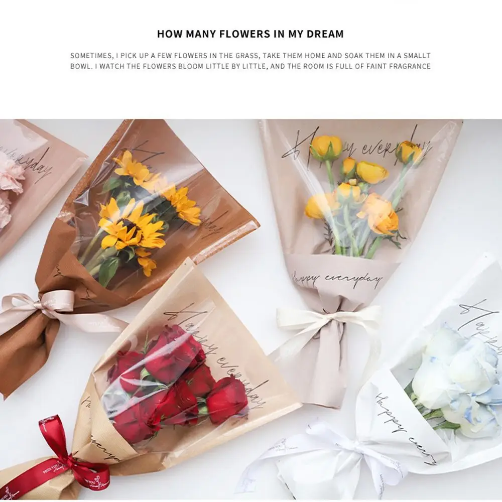 Rose Bouquet Wrapping Sleeve Plastic Bags Waterproof Valentine\'s Day Single Rose Flower Packaging Bag