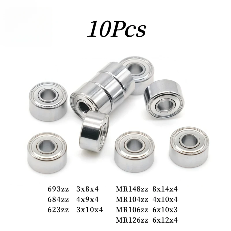10Pcs 693ZZ 684ZZ 623ZZ MR104ZZ MR106ZZ MR126ZZ MR148ZZ Double ZZ Metal Shield Chrome Steel Tiny Bearings
