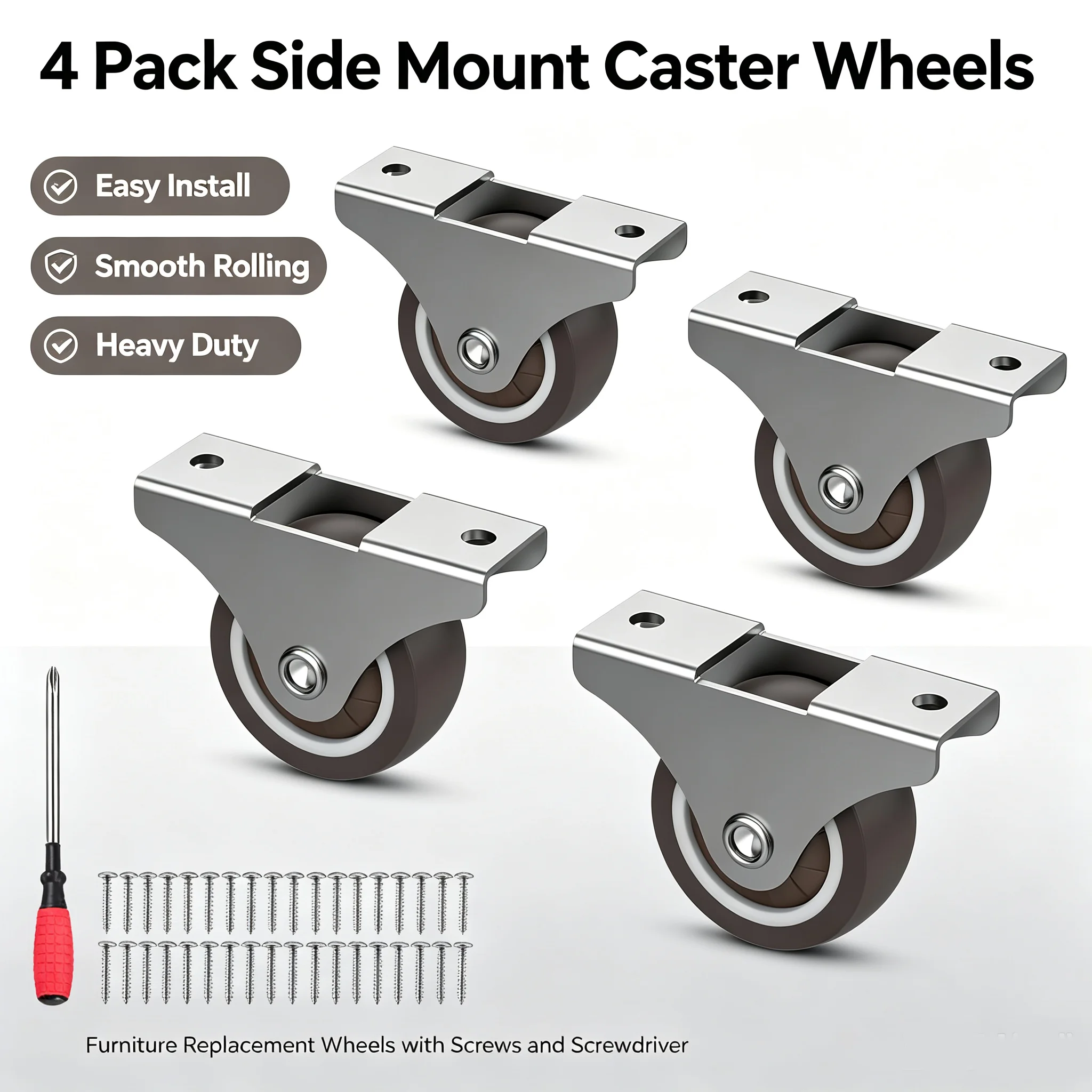 4Pcs 1/2inch Small Caster Wheels Low Profile Soft Rubber Wheel Rolling Castor Mini Rigid Silent Caster Wheel for Trolley Drawer