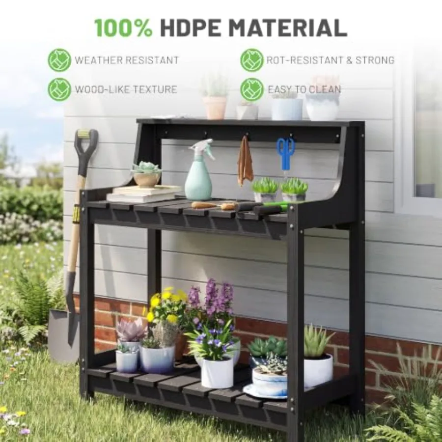 Outdoor HDPE Garden Potting Bench Weatherproof Potting Table Outside