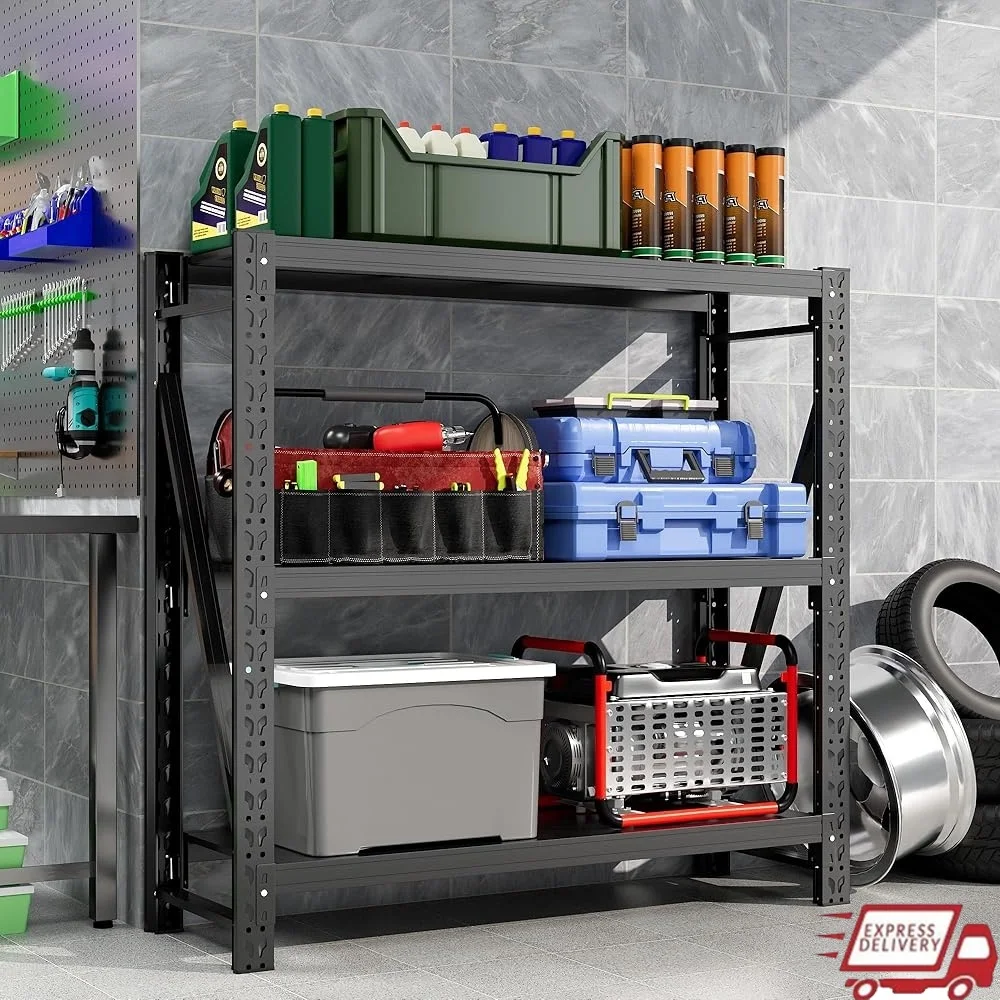 

Heavy Duty Garage Shelving Unit Rustproof Adjustable Metal Storage Shelf Easy Assembly 3 Tier Utility Rack Garage Warehouse