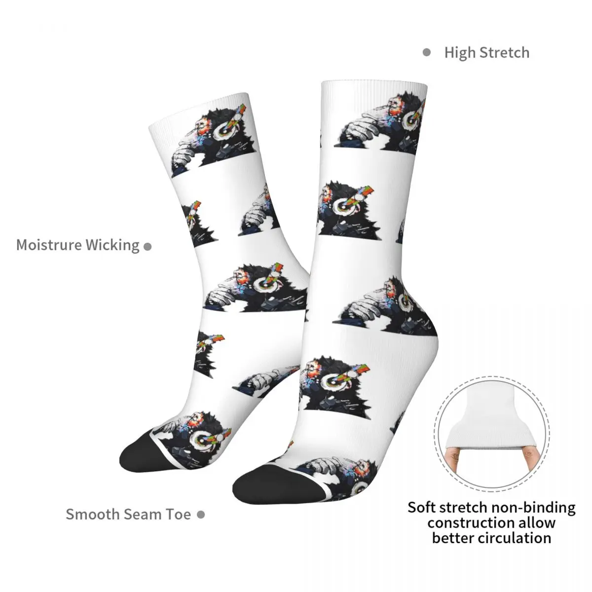 Banksy DJ Monkey Thinker With Headphones White Socks Harajuku Sweat Absorbing Stockings All Season Long Socks Birthday Present