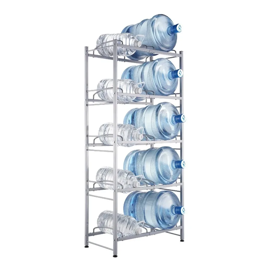 5-Tier Water Jug Holder Double Row Water Jug Rack 10 Bottles Silver Gray