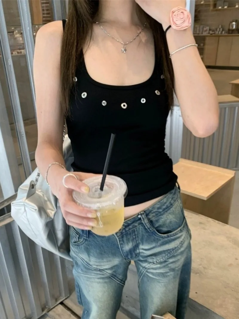 Fashion Simple White Bottoming Camisole Tops 2025 Summer New Vest for Women Y2k E-Girl O-neck Slim Fit Sleeveless Tank Top