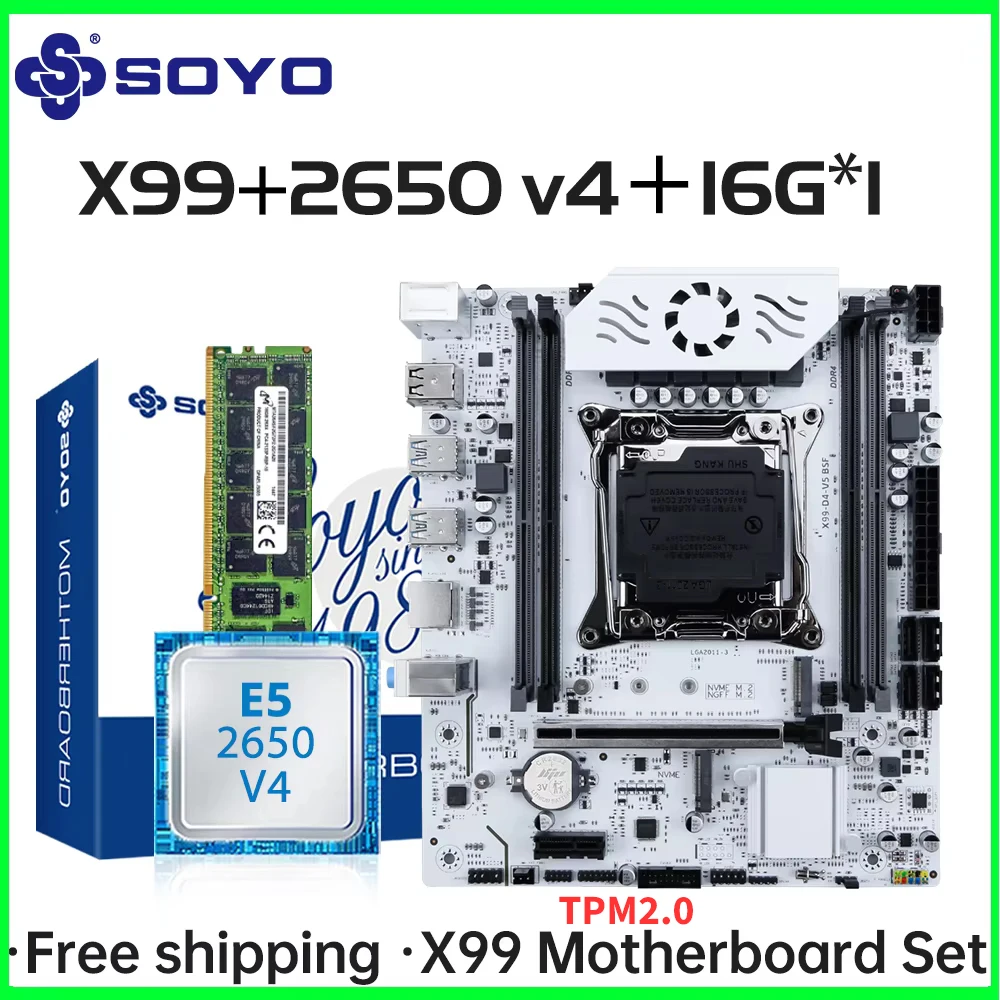 

Игровая материнская плата SOYO X99 C612chip с процессором Intel Xeon E5 2650 V4 и DDR4 ECC 16G * 1 2133 МГц RAM M.2 NVME для настольных ПК