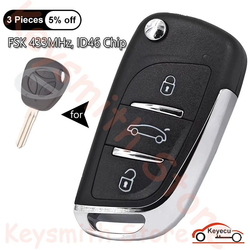 KEYECU 3 przyciski 433 MHz FSK ID46 Chip dla Lada Vesta Granta Priora Kalina Auto Upgraded Flip Remote Control Key Fob Replacement