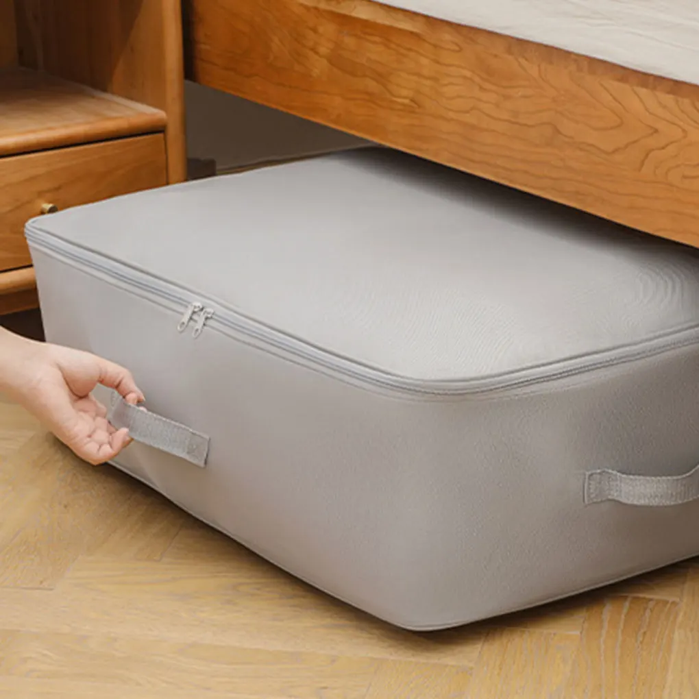 

Fabric Quilt Bag Zipper Handles Basket Storage Organizer Extended/Beige