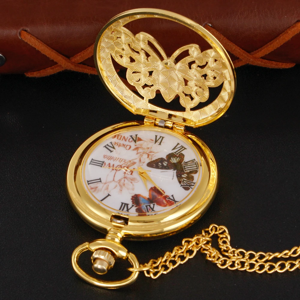 Exquisite Colorful Butterfly Cute Mini Insect  Quartz Pocket Watch Women Girls Necklace Clock Fashion Jewelry Accessories Gifts