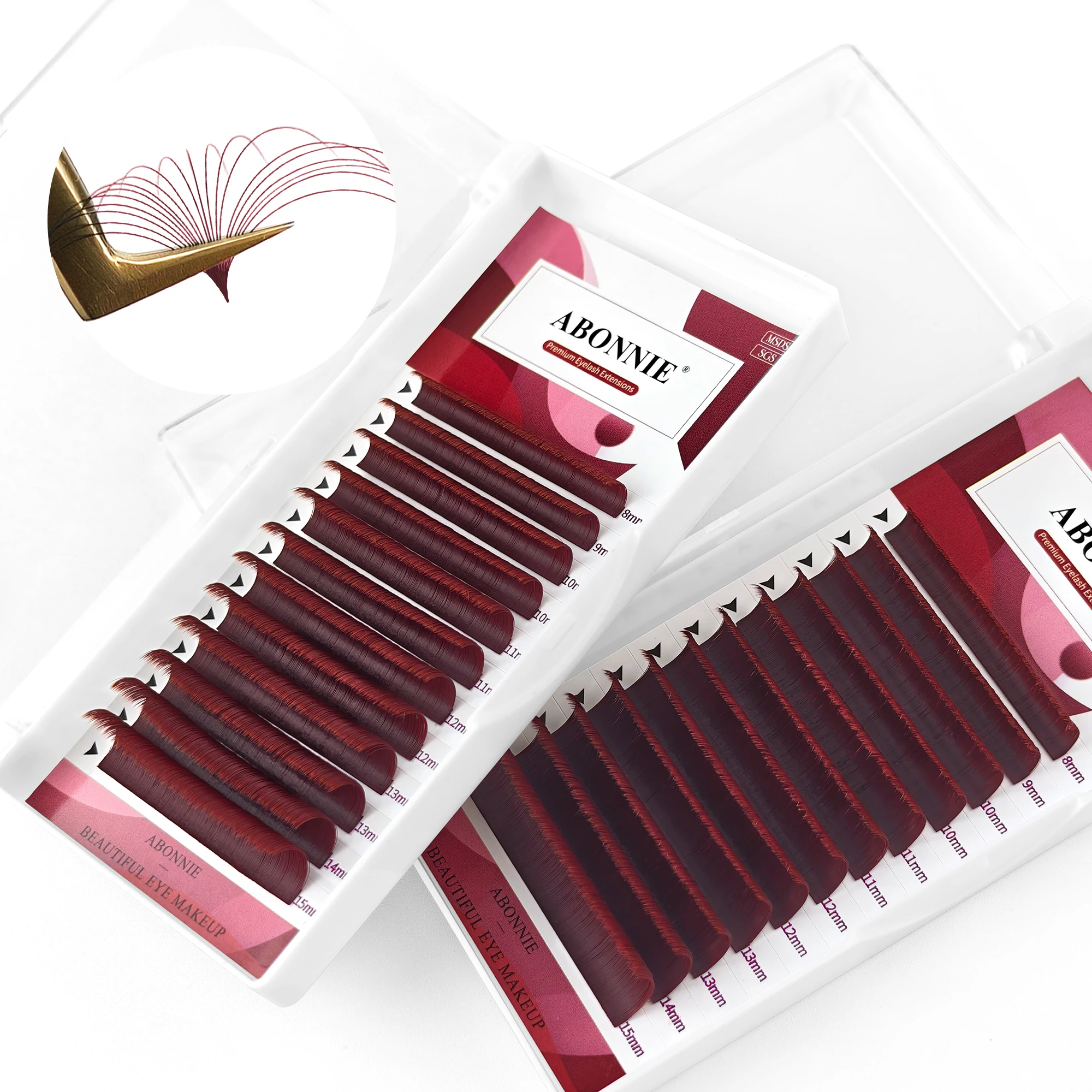 Abonnie Burgundy Lash Blooming Cashmere Easy Fan Braune Farbige Wimpernverlängerungen Volumen-Wimpern Automatisches Fächerwirk-Mechanismus Wie Butter – Detail 5