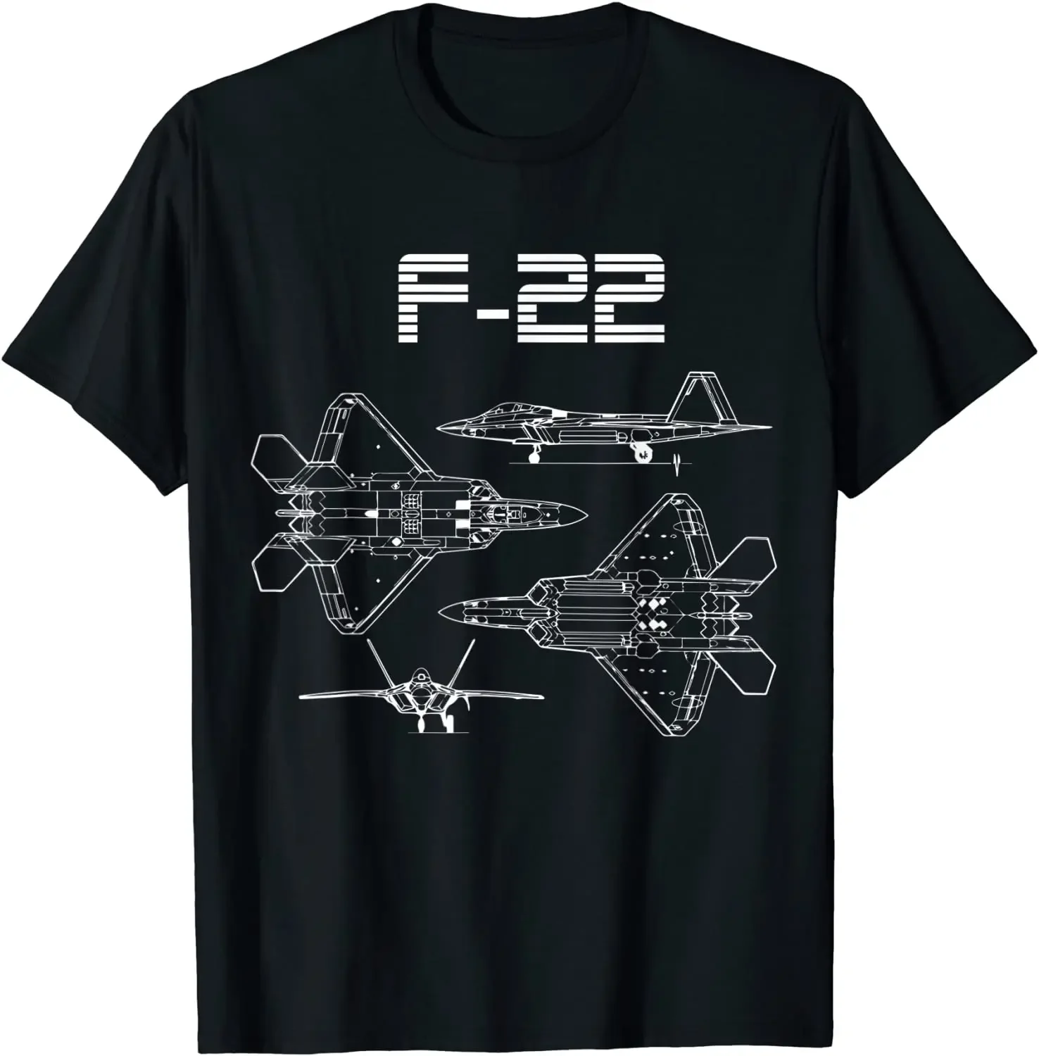 

F-22 Fighter Plane Warbird Blueprint Schematics Diagram T-Shirt Short Sleeve Casual 100% Cotton O-Neck Summer Tees