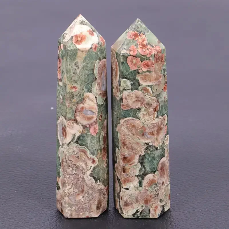 1pc Green Cherry Blossom Agate Crystal Point Tower, Hexagonal Single-Pointed Pillar for Home & Office Decor, Ideal for Gift