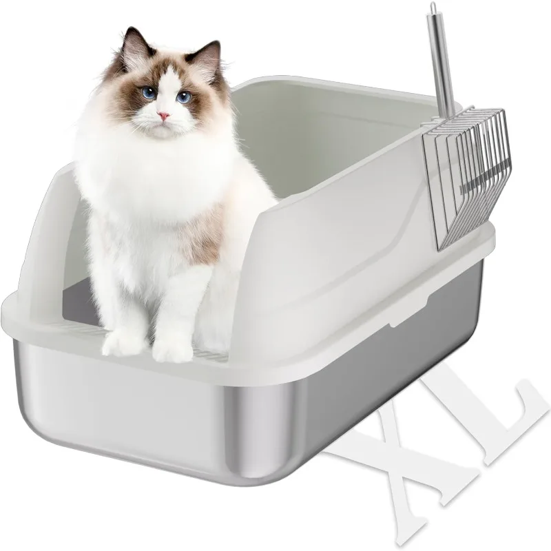 

Stainless Steel Cat Litter Box with Lid Extra Large Matel Litter Box for Big Cats Enclosed Sides XL Steel Litter Pan with Cat