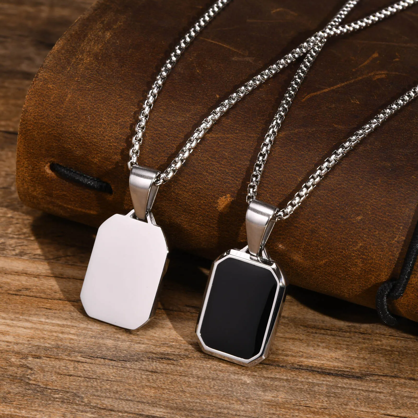 Edelstahl Schmuck Rechteck Anhänger Geometrische Kette Halsketten Für Frauen Männer Papa Mama Freundin Valentinstag Geschenk – Detail 8
