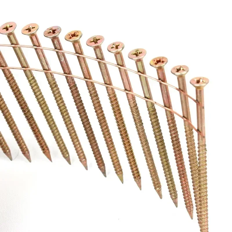 Screws Coil Nail  75mm 225pcs Coil Screws Phillips-Head for Construction Woodworking Pallet Furniture Upholstery Drywall Roofing