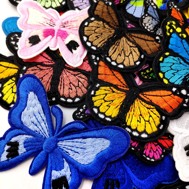 Butterfly Patch Embroidery Applique Ironing Sewing Supplies Decorative Badges For Clothing Accessories Yellow Red Green Pink