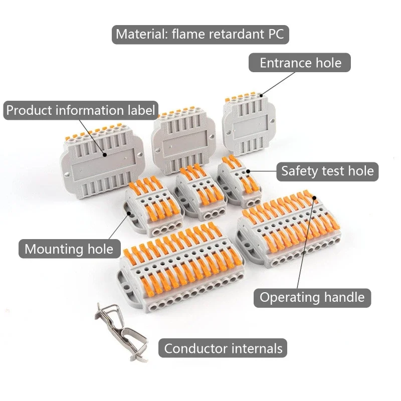 2/3/4/5/6/8/10/12 Pin Wire Butt Joint Connector Compact Connection Clamp 0.08-4mm² Quick Insulated Terminal Block