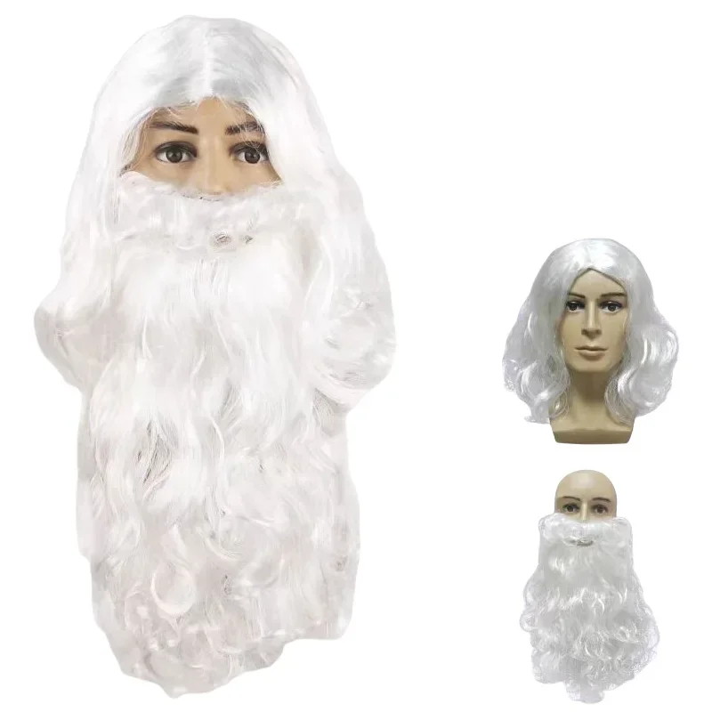 1set Santa Claus Long Curly Hair and Beard Set Cosplay Dress Up Accessories for Christmas Party Santa Costume