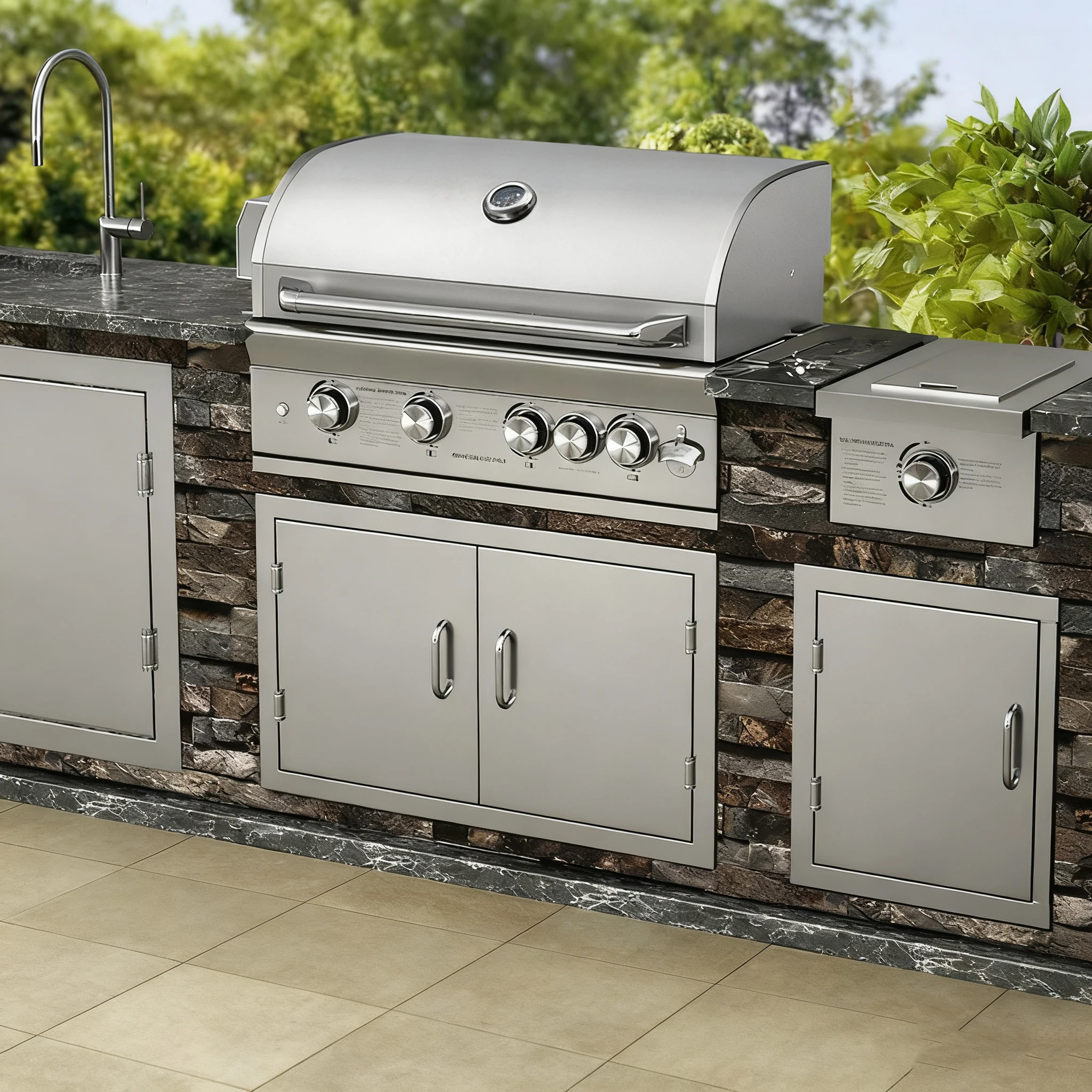 Premium Modern Powder Coated Outdoor Kitchen Patio Built-in BBQ Grill Villa Garden 5-Burner Gas Grill Station