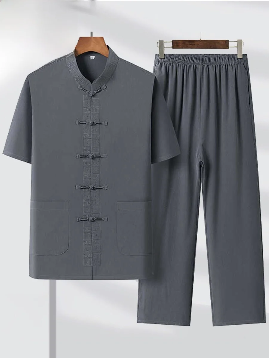 pierre-cardin-chinese-style-tang-suit-short-sleeve-thin-casual-collar-button-set-for-elderly-men-summer-collection-pure-color