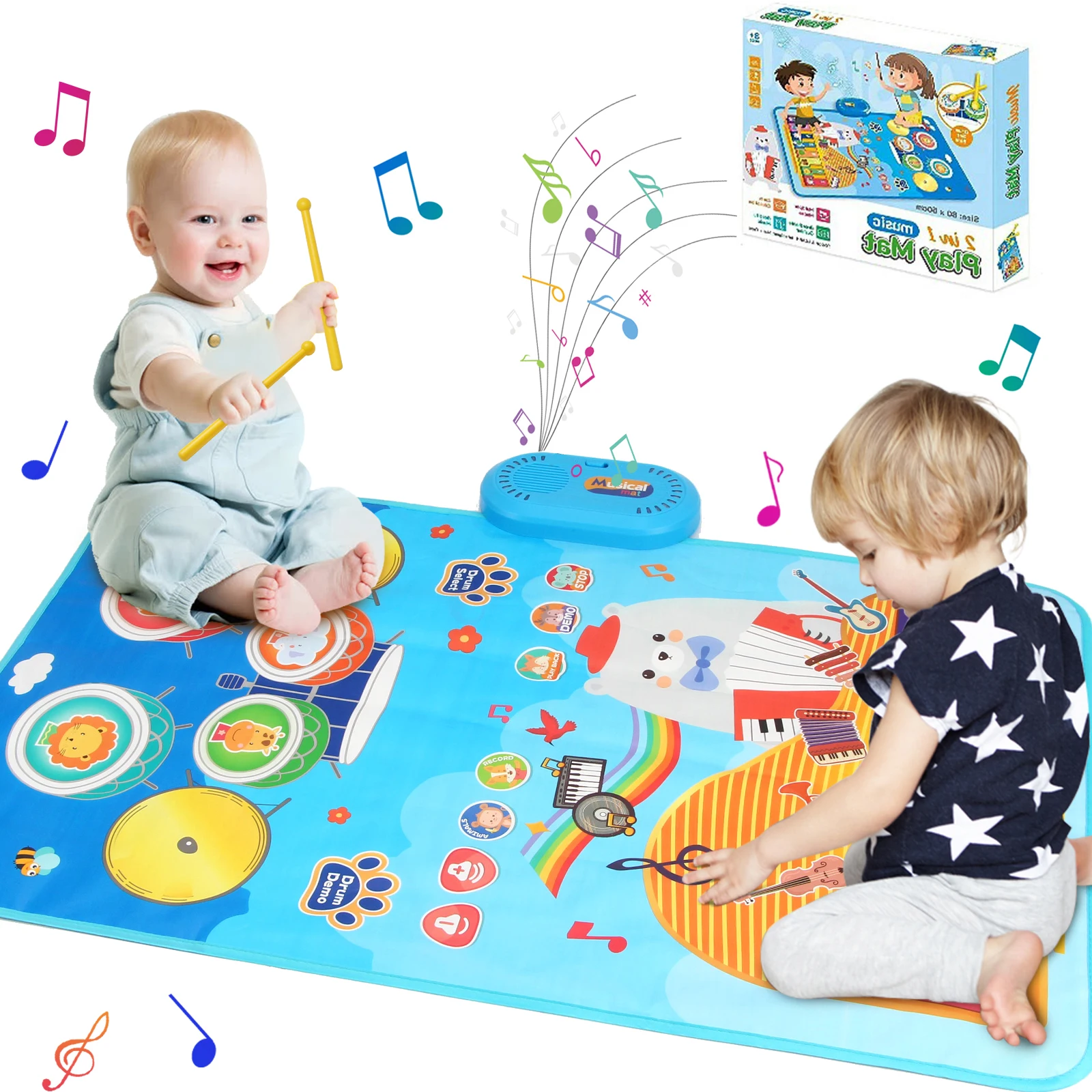 80x50cm Cartoon Musical Piano Mat Floor Play Mat For Kids Educational Toys Jazz Drum Toys with 6 Instruments Sounds Music Toys