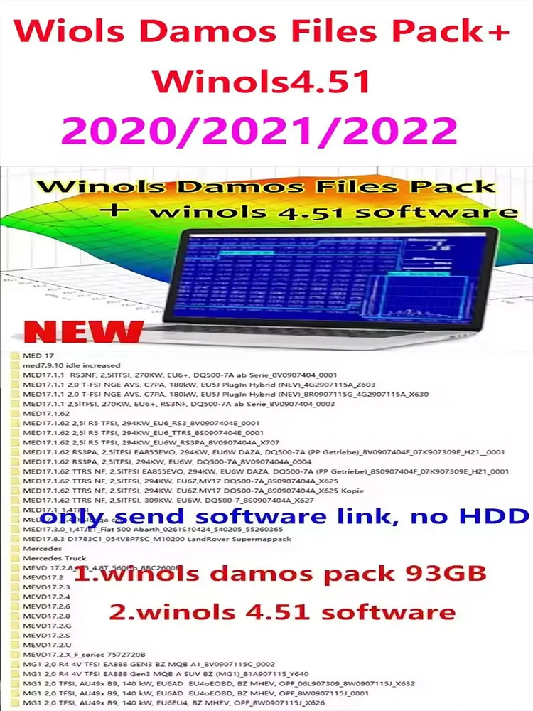 

Car Software Winols 4.51 93GB DAMOS Big Archive Damos Mappacks BIG PACK for Chip Tuning Vehicle Performance Enhancement Data Fil
