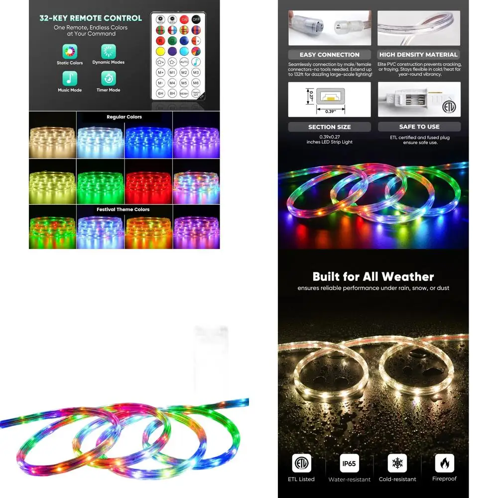

50FT Outdoor RGB+IC+CCT LED Strip Lights, Waterproof, Dimmable for Festivals, Parties, and Gardens
