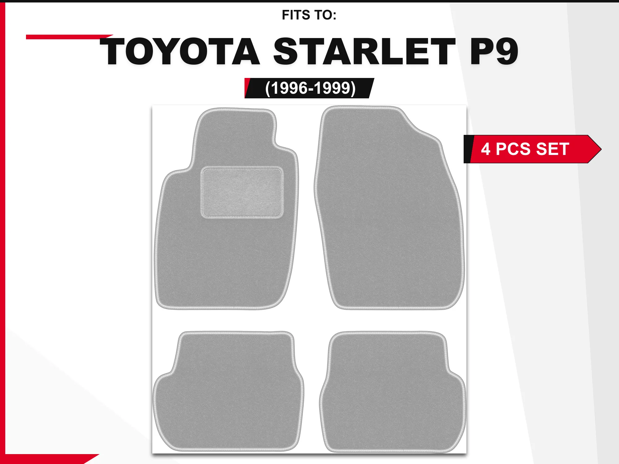 OSLO velourmatten voor: Toyota Starlet P9 1996-1999 hatchback grijs