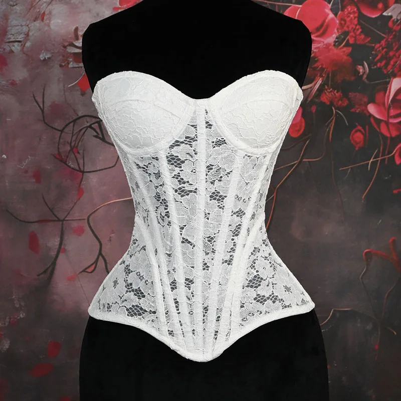 Sexy Women's Corset Top Ladies Female Lace White Bridal Overbust Corset Bustiers Fashion Lace UP Black Body Shaper Lingerie
