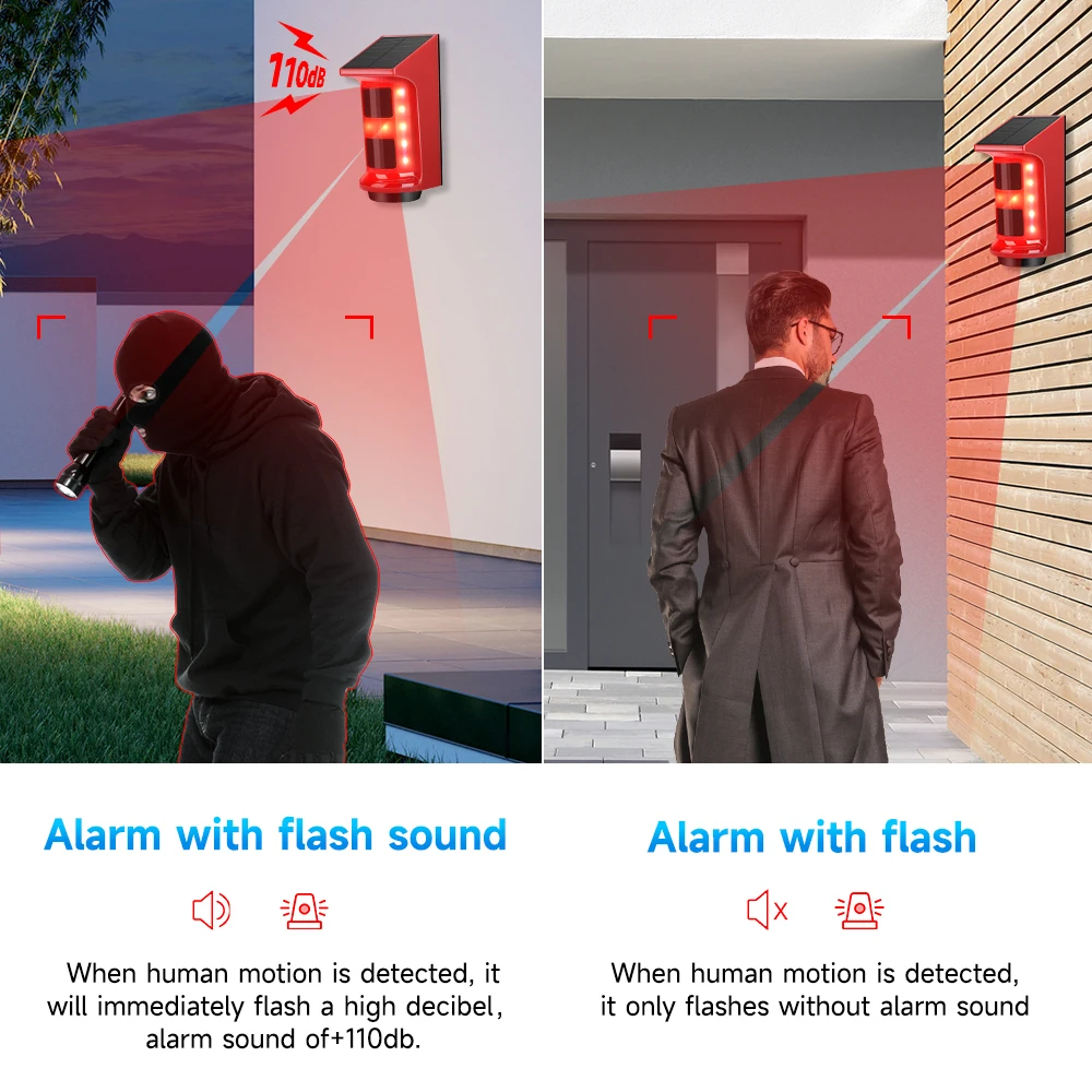 Imagem -02 - Awapow-alarme Infravermelho Solar Exterior Alarme de Movimento Pir Controle Remoto Detector sem Fio Alertas do Sensor Segurança Doméstica Sirene Estroboscópica
