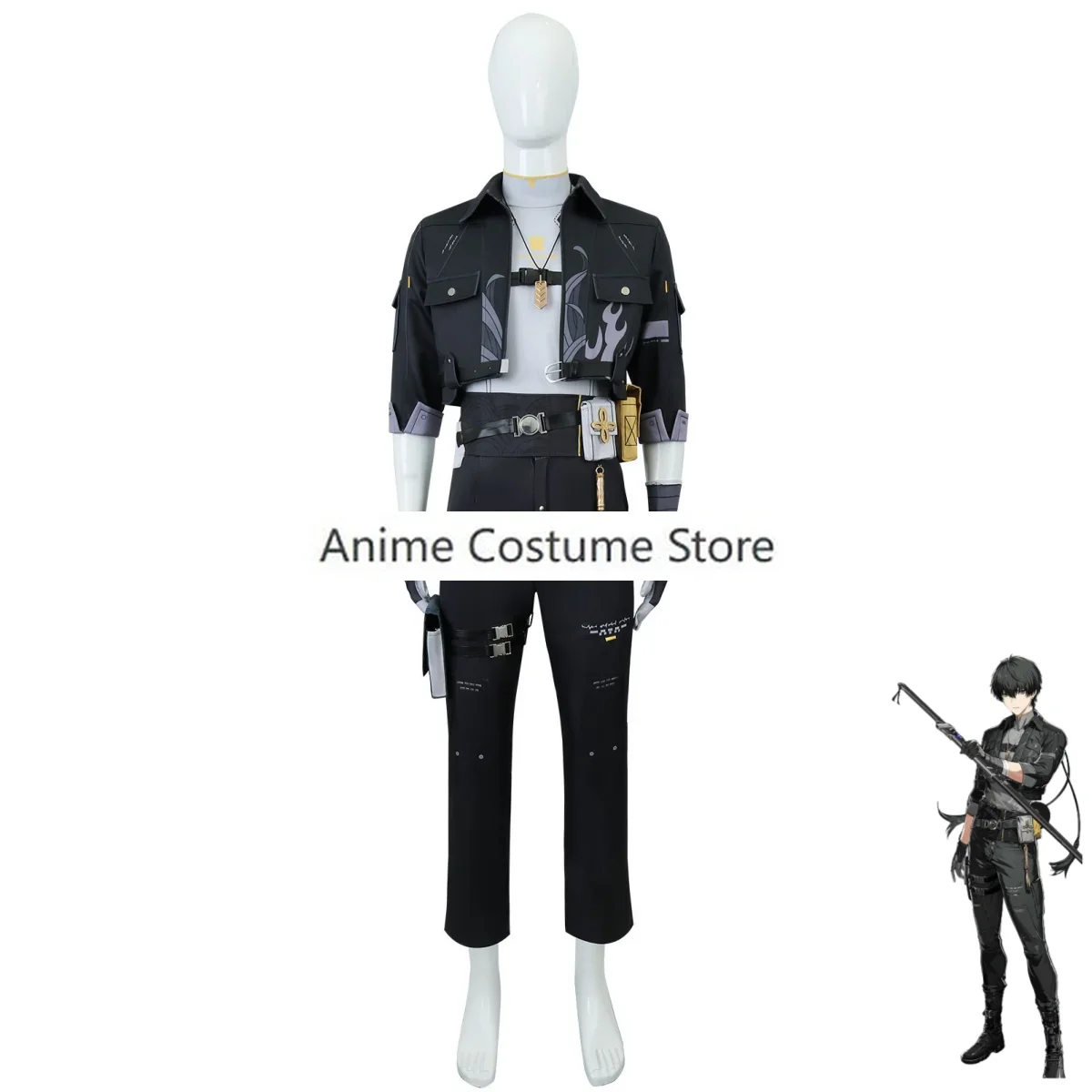 New Anime Game Wuthering Waves Cosplay Costume Male Lead Battle Uniform Coat Wig Adult Man Carnival Christmas Party Suit