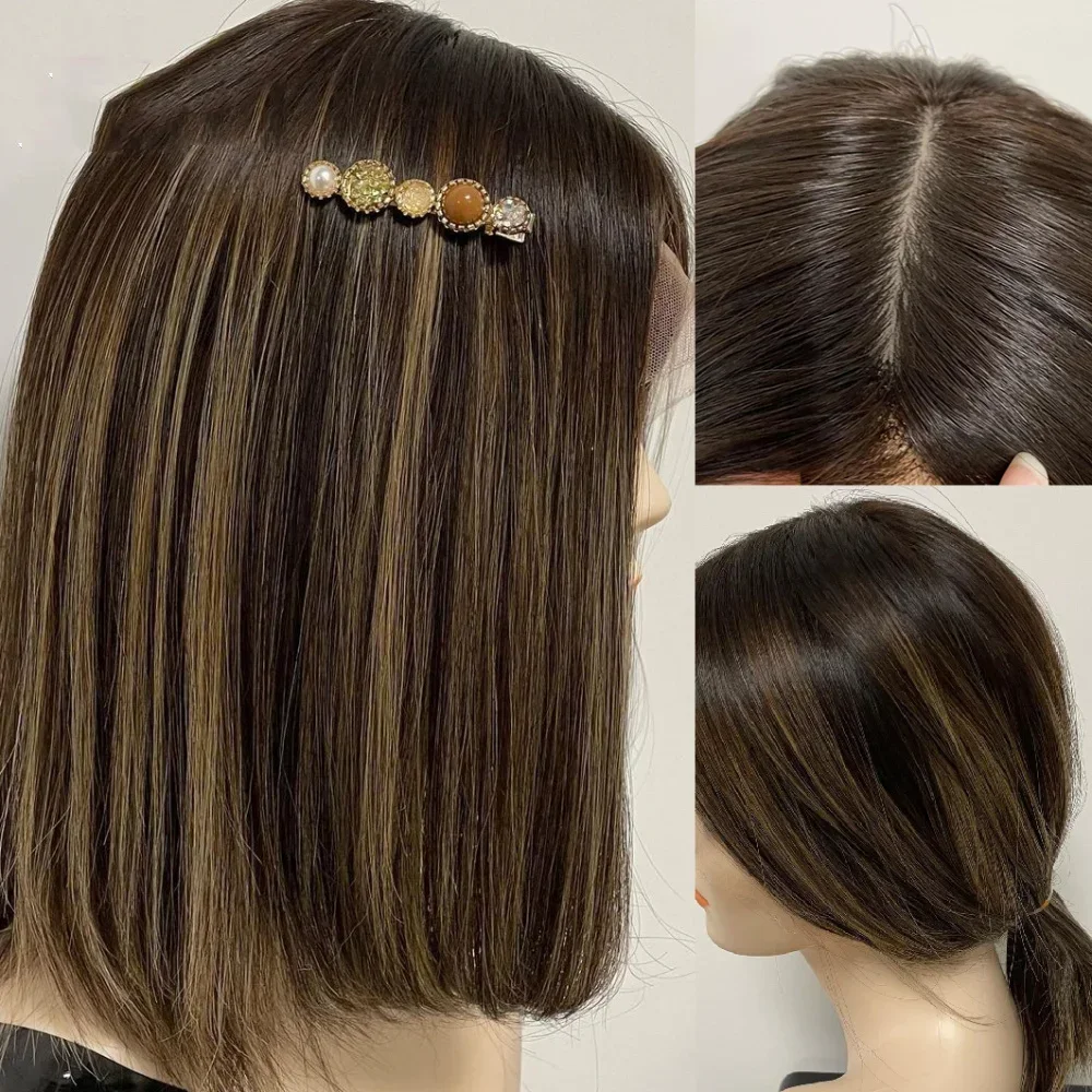 

Бесшовный прямой парик из натуральных еврейских волос с HD-кружевом 5x5, цвет светло-коричневый, с эффектом baby hair, предварительно выщипанный, европейский стиль