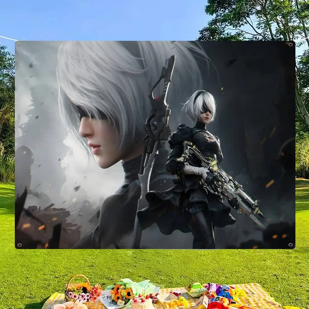 Game N-Nier Automata Small Size Cheerleading Banner Hand Pulled Flag Outdoor Atmosphere Flags