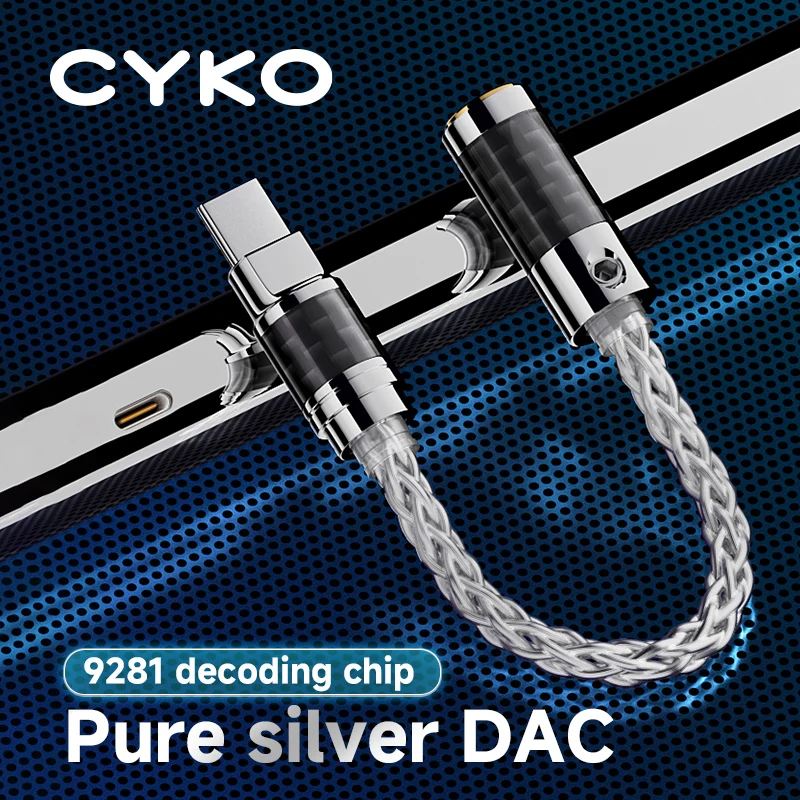 CYKO USB Type C 3,5-разъем Адаптер для наушников USB C на 3,5 мм Наушники AUX Аудиокабель Чистый серебряный проводник Litz структура